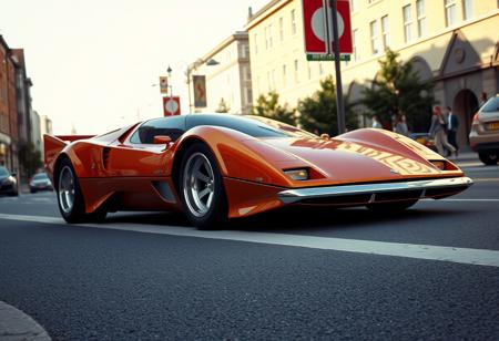 Concept super car, (1970's wedge car design), city street