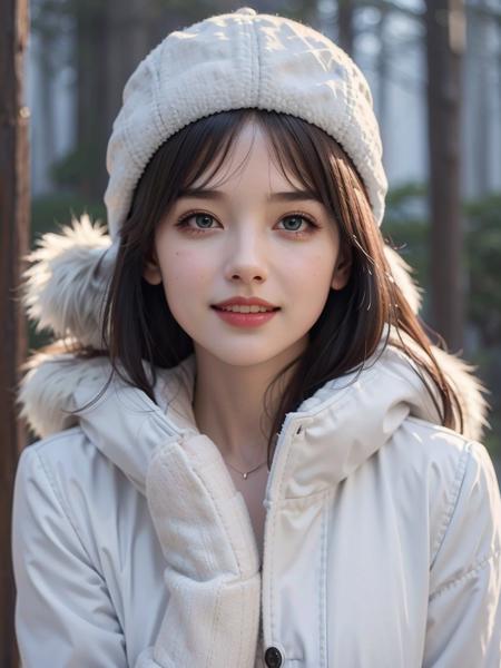 best quality, ultra high res, (photorealistic:1.5), girl, ((winter)), ((quilted coat hat)), looking at viewer, upper body