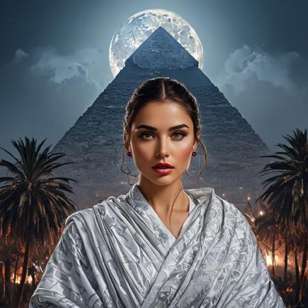 Portrait of the beautiful Lois Lane on the background of pyramids, 
in Arabic attire, 
wavy hair, 
jewelry with rubies, 
double exposure, 
palm trees, 
fog, 
beautiful night landscape with a full moon, 
concept art in a surreal and fantasy setting, 
combining the artistic styles of Jose Royo, 
Boris Vallejo, 
with high detail, 
hyperrealism. The 8k image, 
created in the impressionist style influenced by the works of Carne Griffiths, 
Russ Mills, 
Mark Demsteder, 
Andreas Lee, 
Vadim Kashin, 
Degas, 
Monet, 
is distinguished by the precision and beauty of anatomy, 
symmetrical composition in the center, 
three-dimensional lighting, 
rays, 
bright color reflections., 
clarity, 
the best result in the field of visualization, 
the best result in the field of a very beautiful face, 
Gothic style. style, 
shades, 
divine presence, 
cinematic quality, 
clear focus, 
studio shooting, 
16K UHD resolution, 
masterpiece ultrarealism, 
masterpiece detail, 
dynamic composition, 
hyperrealism, 
masterpiece hyperrealism