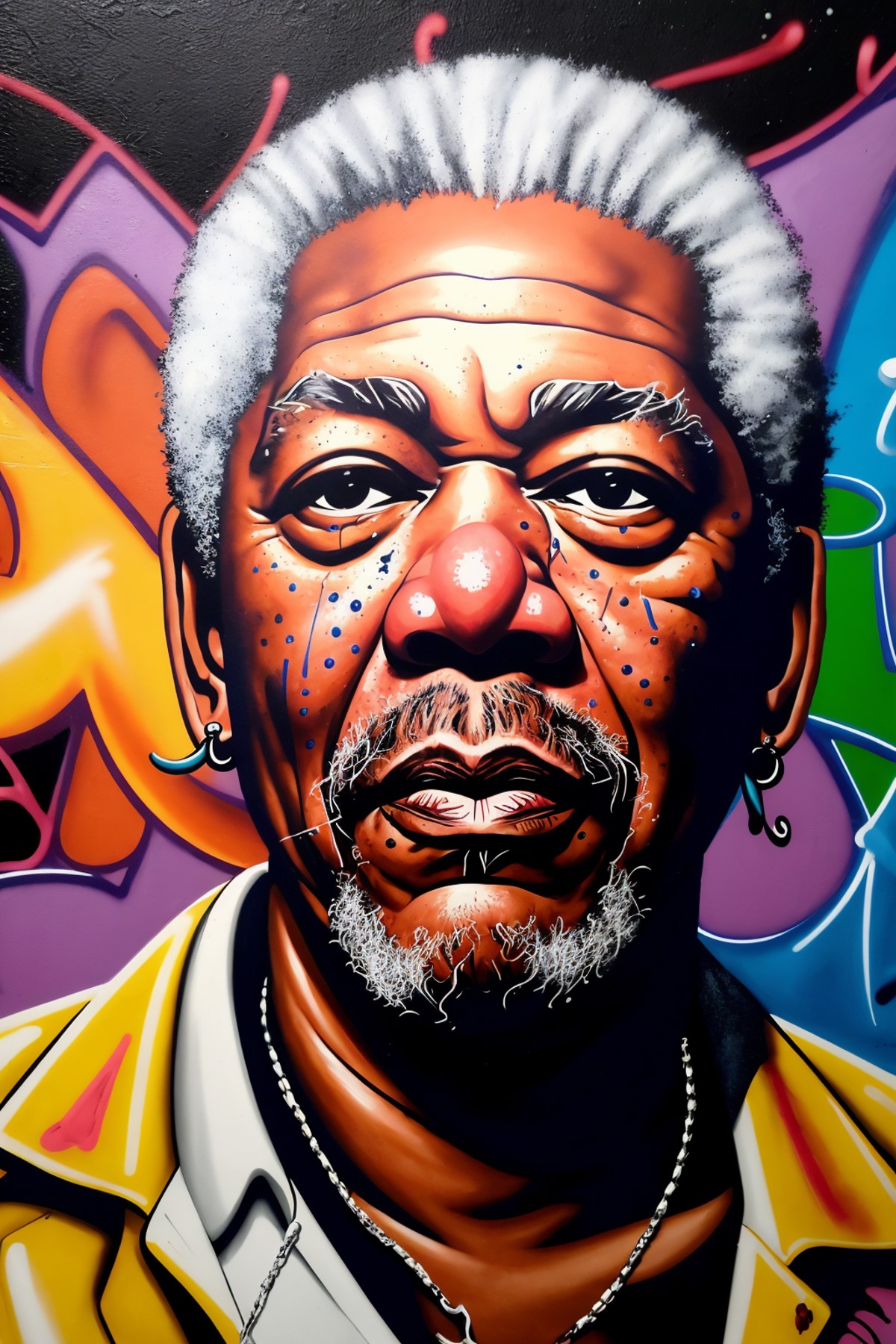 Tempting [Nervous:Signature:18] "Morgan Freeman from his best angle", ultrafine detailed, Proud, Graffiti Street Art, F/2....