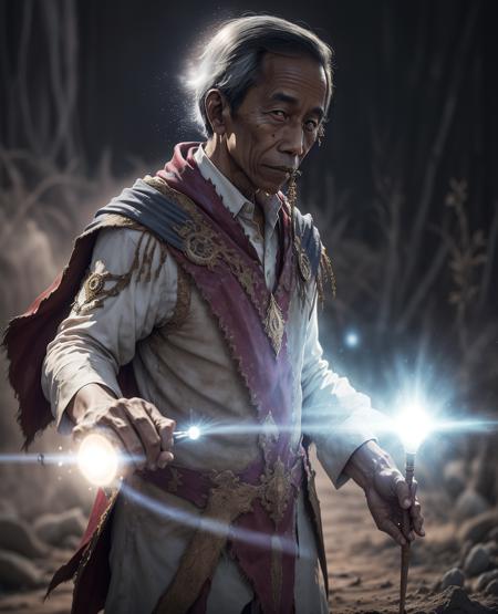 a photo of a wizard, <particle:1>, light scattering, depth of field, dust particle, light particle, subsurface scattering