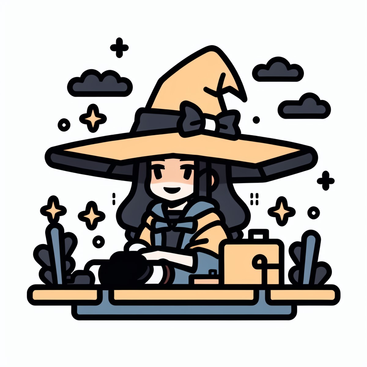 <lora:minimal vector style:1>,  1 girl,witch