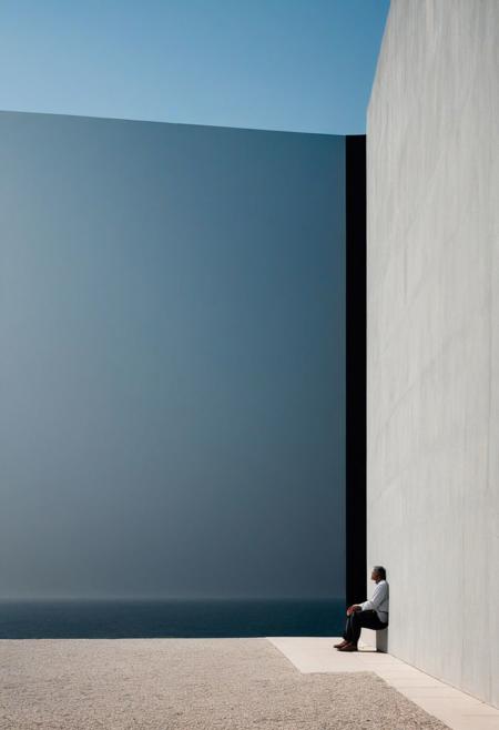 Explore the concept of minimalism through a captivating composition featuring a lone figure standing on a narrow wall, suspended between the vastness of the sky and the solidity of the structure below. Use the Sony A7IV camera paired with a 20mm G Master lens set at a wide aperture of F1.5 to achieve a minimalist abstraction (1.2), highlighting the simplicity and clarity of the scene. Against a backdrop characterized by a subtle gradient (subtle gradient backdrop: 1.1), cultivate a tranquil yet evocative (tranquil yet evocative: 1.2) atmosphere that invites introspection. Through the conceptual portraiture (1.3) of the solitary figure, create a play on perception (play on perception: 1.2) as they balance delicately on the edge of the wall. Infuse the image with a surreal calm (surreal calm: 1.1) that serves as a visual metaphor (visual metaphor: 1.3) for the human condition, captured with Canon EOS 5D Mark III, settings at 1/160s, f/8, ISO 100, to ensure each element contributes to the narrative of equilibrium and vulnerability.