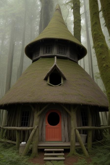 Large forest with witch hut 
