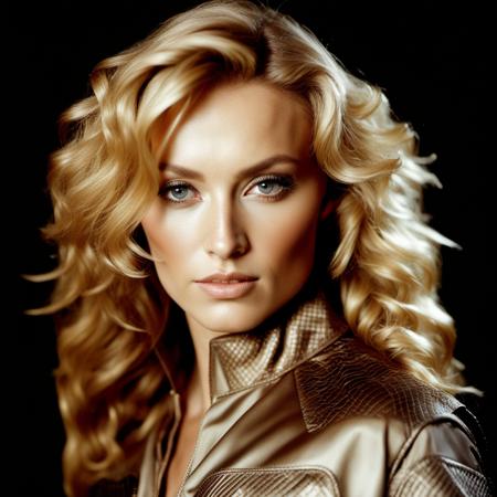 victoriasmurfit (fashion 1.3) photo of a vivacious woman a Supermodel, Striking eyes, voluminous thick wavy hair, lipgloss, wearing intricately detailed tactical clothing, looking at viewer, seductive expression, (upper body shot:1.3) Studio lighting, shot using a Hasselblad 500CM on Fujicolor Pro film in the style of (Hans Bellmer:1.1) High detail, intricate, detailed face, detailed eyes, detailed skin, Golden Section <lora:victoriasmurfit_lora:1>