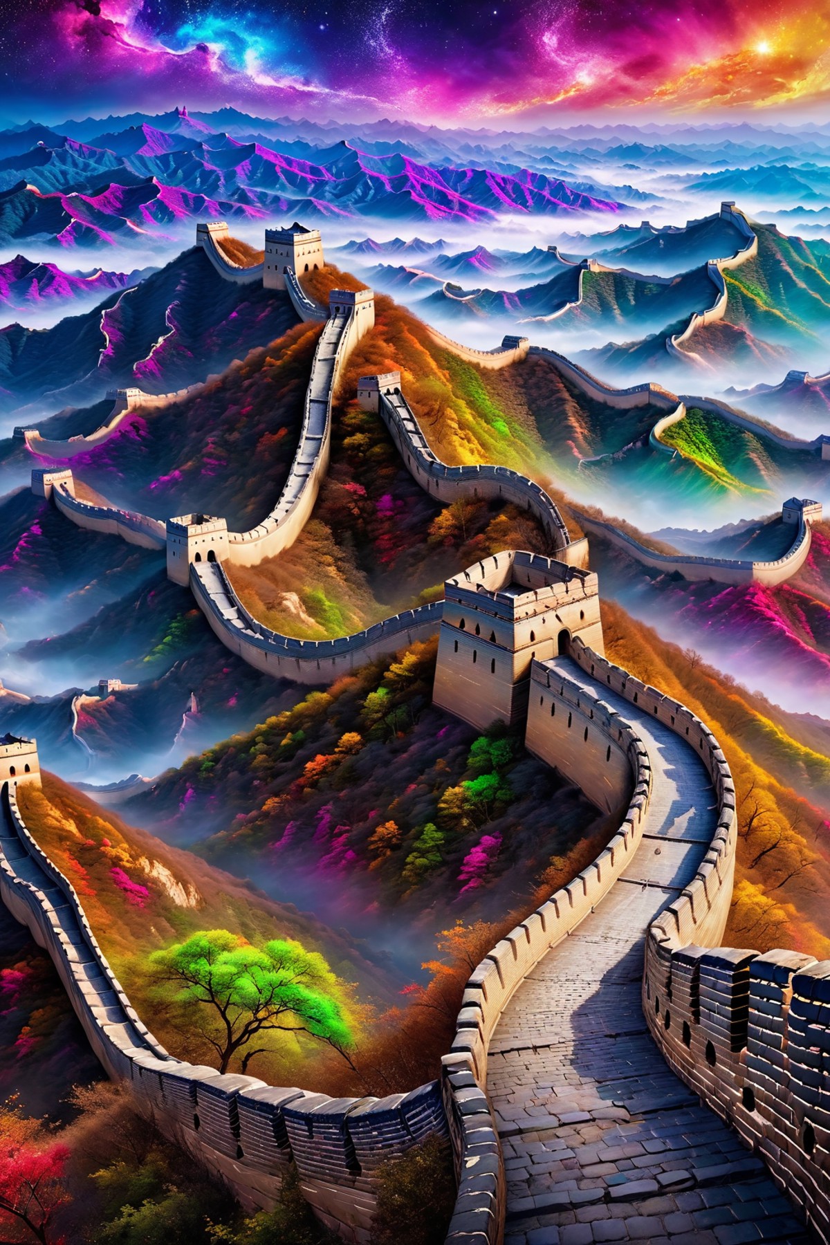 <lora:Magical_Parchment:0.8> map, Great Wall of China, magical multicolored ink, high quality, imagination, 8k, fantasy ar...