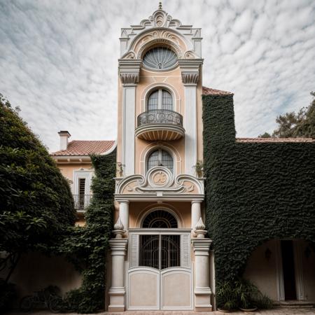 RAW photo, exterior house in baroque architectural style, (high detailed skin:1.2), 8k uhd, dslr, soft lighting, high quality, film grain, Fujifilm XT3  <lora:classical_architecture_style:0.8>