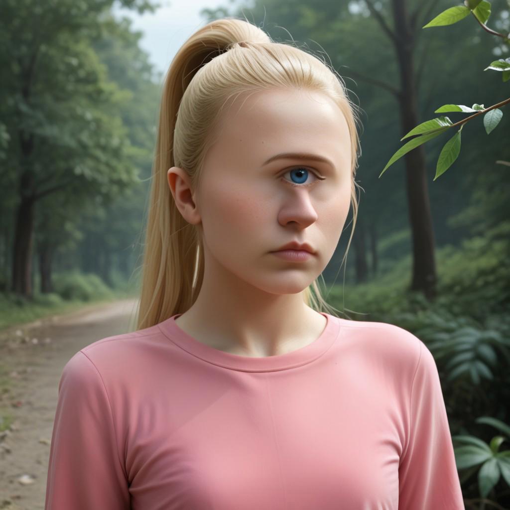 score_9_up, score_8_up, BREAK, (very long pointy nose):1.8, (pointy nose):1.5, 1girl, solo, blonde hair, high ponytail, blue eyes, pink shirt, black pants, cowboy shot,  <lora:PointyNose_PXL_Leaf1:1.2>, outdoors, highly detailed, realistic, ultrarealistic, photography, cyclopsgirl, thinmonobrow, absurdres