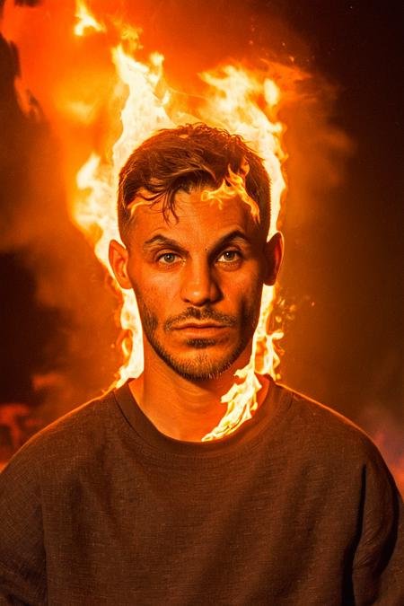 Photo of Loïc Barcourt portrait in flames<lora:Rythmind_Loïc Barcourt_v4Final_hash:1> <lora:inferno:0.8>