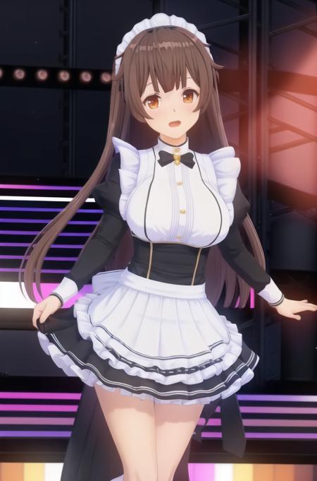 standing in front of a stage,
maid headdress, maid apron, maid Dress,
<lora:CustomMaid3D2-KK77-V1:0.7>,maid, maid outfit,black_dress,
bangs,brown_hair,brown eyes,long_hair,
1 girl, 20yo,mature female,Beautiful Finger,Beautiful long legs,Beautiful body,Beautiful Nose,Beautiful character design, perfect eyes, perfect face,
looking at viewer, 
NSFW,official art,extremely detailed CG unity 8k wallpaper, perfect lighting,Colorful, Bright_Front_face_Lighting,
(masterpiece:1.0),(best_quality:1.0), ultra high res,4K,ultra-detailed,
photography, 8K, HDR, highres, absurdres:1.2, Kodak portra 400, film grain, blurry background, bokeh:1.2, lens flare, (vibrant_color:1.2)
(Beautiful,large_Breasts:1.4), (beautiful_face:1.5),(narrow_waist),