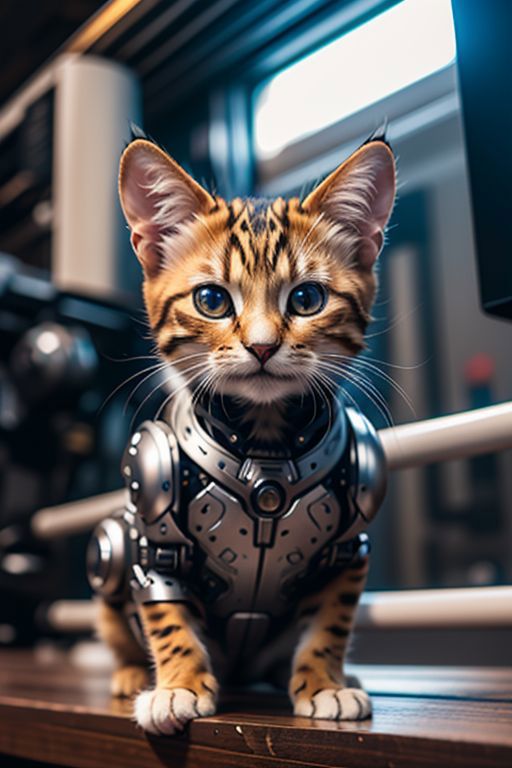 A Kitten Wearing a Robot Costume.