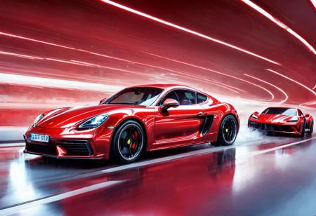 cinematic still (embedding:PYS-XL.pt:1.1), PYS-XL, inksketch, close up, porsche 718 cayman gts 4.0, Cayman, a Porsche Cayman sports car The image is a digital artwork or photograph featuring a silversports car is speeding through a futuristic tunnel-like structure and (((being driven by a red cyborg robot:1.6))) motion blur, The tunnel has a retro-futuristic design, with a spiral pattern and neon lights in the background that give off a sci-fi vibe. The lighting is dramatic, with a strong contrast between the sports car and the cooler tones of the tunnel interior, silver particles, The sports car itself appears to be a high-performance model with a sleek design, featuring large alloy wheels and what looks like an aggressive front bumper with a splitter and air intakes. The car is powerfull, and its blurred reflection on the floor suggests a reflective surface beneath it. There are no visible texts or brands in the image.The composition of the image suggests a setting where speed and modernity are themes, possibly from a video game given the stylized nature of the environment . emotional, harmonious, vignette, 4k epic detailed, shot on kodak, 35mm photo, sharp focus, high budget, cinemascope, moody, epic, gorgeous, film grain, grainy, (embedding:PYS-XL.pt:1.1), PYS-XL, inksketch, close up, porsche 718 cayman gts 4.0, Cayman, a Porsche Cayman sports car The image is a digital artwork or photograph featuring a silversports car is speeding through a futuristic tunnel-like structure and (((being driven by a red cyborg robot:1.6))) motion blur, The tunnel has a retro-futuristic design, with a spiral pattern and neon lights in the background that give off a sci-fi vibe. The lighting is dramatic, with a strong contrast between the sports car and the cooler tones of the tunnel interior, silver particles, The sports car itself appears to be a high-performance model with a sleek design, featuring large alloy wheels and what looks like an aggressive front bumper with a splitter and air intakes. The car is powerfull, and its blurred reflection on the floor suggests a reflective surface beneath it. There are no visible texts or brands in the image.The composition of the image suggests a setting where speed and modernity are themes, possibly from a video game given the stylized nature of the environment, cinematic, epic, detailed, very complex, highly coherent, sophisticated, artistic, mystical, inspiring, thought worthy, imposing, extremely nice, perfect, depicted, incredible quality, symmetry, rich deep colors, outstanding, brilliant fine detail, sharp focus, stunning, great classic