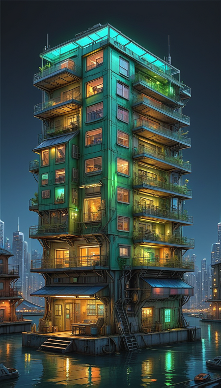 (cel-shading:2)+, (in ARTIST style:1.6), (masterpiece:1.7), hyperrealism, glossy, shinny, green neon, glow,
clear image, accurate picture, clear picture, precise image, focused image, Science fiction style, Science fiction,
(cozy comfy glowing multi storey building) on mechanical legs, science fiction, aquarium on mechanical legs focus, neon glowing cyberpunk city street background, mecha,
comic style, (ultra sharp focus:2), (thin lines:2),
(best quality:1.8),
<lora:Apparatus_-_Traction_City_Walkers_Vehicles:0.8>,