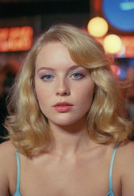 analog film photo ((EuroBabe 80sPortrait)), blonde ginger, blue eyes, makeup, (neon lights), indoors, casino, (film grain:1.5) . faded film, desaturated, 35mm photo, grainy, vignette, vintage, Kodachrome, Lomography, stained, highly detailed, found footage