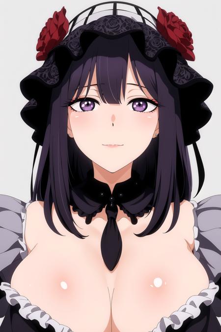 (day),Simple White Background,
Standing at attention,
black dress with a flower in her hair,black rose,hat,veil,black choker,frills,
<lora:Kitagawa_Marin_DressUp-KK77-V1:0.7>,ring,jewelry,
Purple eyes,bangs, black flower,Short hair,hair ornament,
<lora:Mariana_Luciano_NON_VIRGIN-KK77-V1:0.3>,<lora:more_details:0.1>,
1 girl, 20yo,Young female,Beautiful Finger,Beautiful long legs,Beautiful body,Beautiful Nose,Beautiful character design, perfect eyes, perfect face,expressive eyes,perfect balance,
looking at viewer,(Focus on her face),closed mouth, (innocent_big_eyes:1.0),Light_Smile,
official art,extremely detailed CG unity 8k wallpaper, perfect lighting,Colorful, Bright_Front_face_Lighting,shiny skin, 
(masterpiece:1.0),(best_quality:1.0), ultra high res,4K,ultra-detailed,
photography, 8K, HDR, highres, absurdres:1.2, Kodak portra 400, film grain, blurry background, bokeh:1.2, lens flare, (vibrant_color:1.2),professional photograph, 
(Beautiful,large_Breasts:1.4), (beautiful_face:1.5),(narrow_waist),