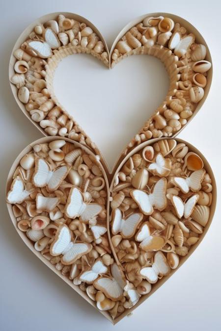 butterfly in a shape of heart ais-shells, made of ais-shells