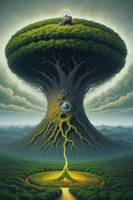 Cycle of life, surrealistic, natur, birth, death, masterpiece, surreal, photorealistic