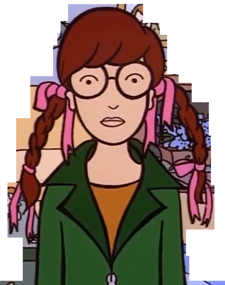 face, head, solo, person, cartoon, twin braids, comics, woman, braid, ribbon, brown hair, female, hair ribbon, accessories, glasses, green jacket, shirt, long hair, parted lips, jacket, round eyewear, pink ribbon, orange shirt, looking at viewer, black-framed eyewear.