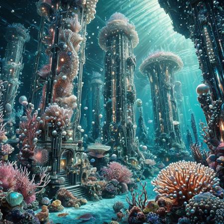 8k, score_9, score_8_up, score_7_up,
Underwater City, Bioluminescent Metropolis
BREAK
A breathtaking, panoramic view of a sprawling underwater city nestled within a vibrant coral reef. Towering structures, formed from a shimmering, iridescent, pearl-like coral and other bio-luminescent materials, rise majestically from the ocean floor. The city is alive with natural, soft bioluminescence in hues of ethereal blue, soft pink, and glowing green, emanating from exotic marine life and coral formations. Graceful, pearl-scaled aquatic creatures swim through the water, weaving between the glowing architecture. The atmosphere is a stunning fusion of the alien beauty of the deep sea and advanced, bio-integrated civilization. Light rays filter down from the surface, creating shimmering patterns.
BREAK
underwater, city, aquatic architecture, Pearlum, bioluminescent structures, iridescent materials, glowing coral, exotic fish, marine life, giant kelp forests, hydrothermal vents (distant), intricate details, epic composition, vibrant, ethereal, deep sea
BREAK
masterpiece, best quality, ultra-detailed, photorealistic, magical lighting, 8k UHD, vibrant colors, sharp focus, subsurface scattering