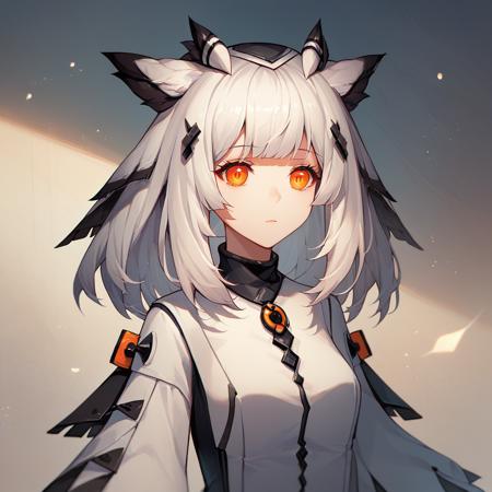 Ptilopsis, white hair, feather hair, bangs, owl ears, orange eyes, basicdress, criss-cross halter, owlcoat, armband, goggles around neck,  armband, gloves, socks, boots, promotiondress, ptilocoat, shorts, white thighhighs, belt strap, armband, high heel boots, thigh boots, hair ornament, hairclip, Black jacket, purple shirt, sleeveless, off shoulder, open clothes, high-waist skirt, knee boots, purple jacket, orange sweater, turtleneck, beret, black dress, black thighhighs, black skirt