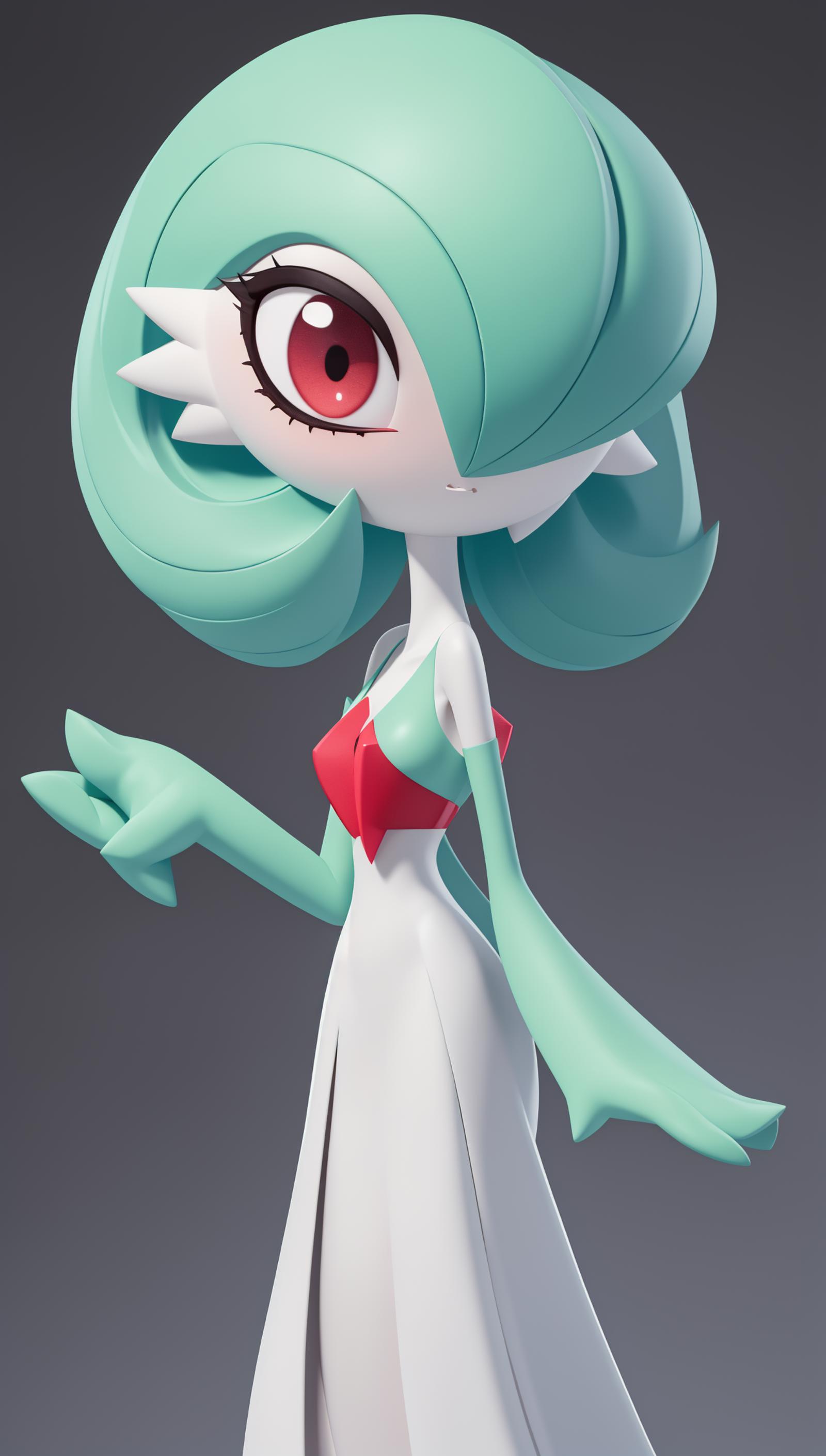 A 3D model of a female character with a short haircut and green hair.