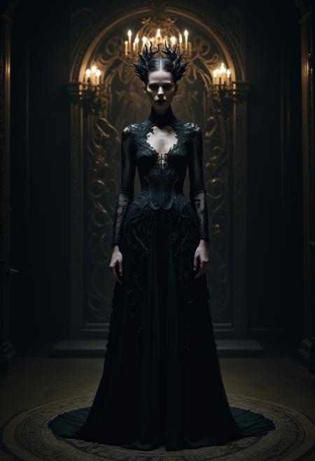 Horror-themed Roku WildCards/Dreamshaper Quality, <lora:Alexander McQueen-art nouveau fashion embroidered:1>,Alexander McQueen,art nouveau,fashion embroidered,<lora:Abstract Concept-1girl:0.8>,concept art,1girl,<lora:LetThereBeLight:0.2>,Beeple,club lighting, . Eerie, unsettling, dark, spooky, suspenseful, grim, highly detailed