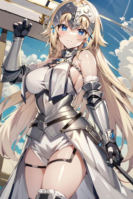 jeanne d'arc (fate),,long hair, gauntlets,,armored dress,boots