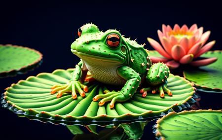 <lora:Prickly Pear Style v1:0.75> <lora:add-detail-xl:0.6> (cactus:0.35), perfect composition, (frog on a lily pad made of cactus:0.85), elaborate, (ultra realistic:1.1), detailed background, masterpiece, best quality, highly detailed, sharp focus, dynamic lighting, award-winning, intricate, detailed, hyper-detailed, 3d, uhd, vivid colors, extremely detailed, exquisite detail, intricate, ultra-realistic, ultra-detailed, safe_pos