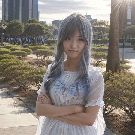 <lora:twcoser_02:0.7>, 1girl, solo, photorealistic, realistic, (outdoors, park garden, fujisan), cosplayer, looking at viewer, sunshine, sun, skyline