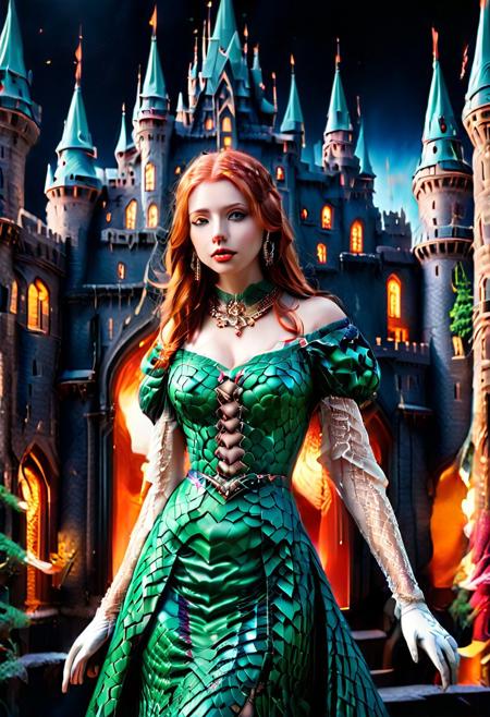 sn4ke, Realism_Quality_2xx_By_Stable_Yogi, (masterpiece), (illustration), (castle), (pale skin), (grace lady), jewelry-tiara, //ruby_deep-orange hair, long_wavy hair//, //shiny-green eyes//, nose, (shiny lip), closed mouth, (huge breasts:0.8), //gray long lace dress//, //white garter, elbow gloves, royal_cape//, looking at viewer, standing, close-up, <lora:conceptSceneryScene_v10:0.7>, add-detail-xl, <lora:add_detail:1>, coralbugXL, <lora:coralbugXL:1.4>, deepdarkocean,  censored, puffy sleeves, closed dress, beautiful high-neck top, fully dressed, <lora:NadineXL:1>, <lora:AzaleaXL2:1>, AzaleaXL2, NadineXL, bandit.