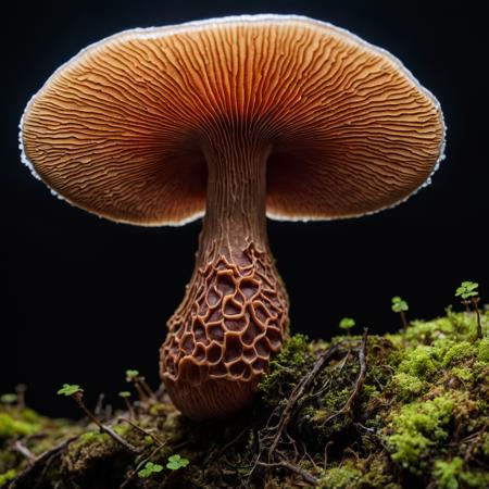 Macro shot of Reishi Mushroom with Bioluminescent Mycelium <lora:MyShroom:0.4>