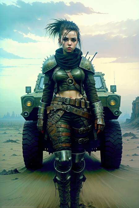 <lora:dieselpunk:1> dieselpunk,  1girl,  armor, realistic, (atmospheric volumetric fog:1.1), military, ground vehicle,holding weapon, desert, outdoors, sky, medium breasts,  (masterpiece:1.4) (illustration:1.2) (best quality:1.4) (8k) (HDR) (wallpaper) (cinematic lighting) (sharp focus) (intricate), building,