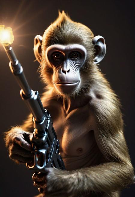 monkey with a gun, masterpiece, amazing lighting