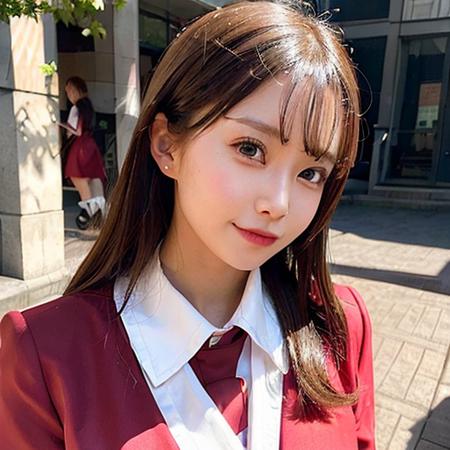 <lora:japaneseDollLikeness_v10:0.5> <lora:koreanDollLikeness_v15:0.5>, aespakarina, on school, RAW,(8k, best quality, masterpiece:1.2),(intricate details:1.4),(photorealistic:1.4),octane render, complex 3d render ultra detailed, studio soft light, rim light, vibrant details, ultra detailed, realistic skin texture, detailed face, beautiful detailed eyes, extremely detailed CG unity 8k wallpaper, makeup, (full body),(perfect anatomy),(wide hip:1.3),(school red uniform:1.5),