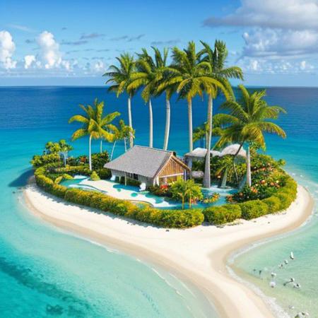<lora:ChristmasPostcardStyleXL:1>ChristmasDecorativeStyle an isolated island with a single palm tree bending to touch the sea