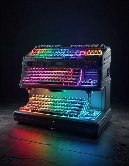 rgb keyboard, studio lighting, product shot, high quality  <lora:RGB_Keyboard_themed:1>