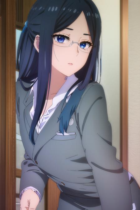 misakigundou, <lora:misaki gundou s1-lora-nochekaiser:1>,
misaki gundou, long hair, blue eyes, black hair, glasses, mole, mole under eye, lips, mature female, (parted bangs:1.5),
BREAK formal, suit, office lady,
BREAK indoors,
BREAK looking at viewer, (cowboy shot:1.5),
BREAK <lyco:GoodHands-beta2:1>, (masterpiece:1.2), best quality, high resolution, unity 8k wallpaper, (illustration:0.8), (beautiful detailed eyes:1.6), extremely detailed face, perfect lighting, extremely detailed CG, (perfect hands, perfect anatomy),