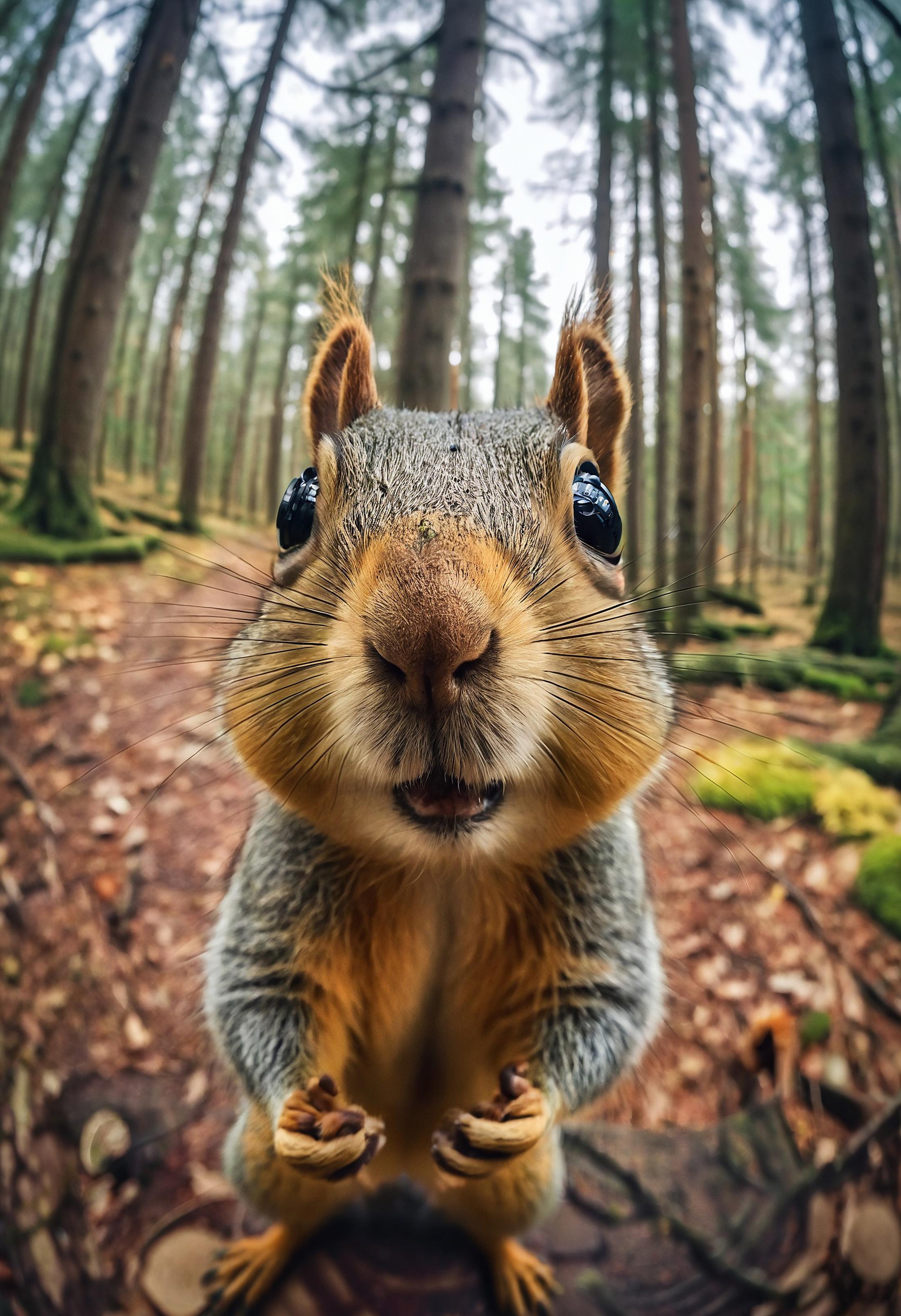 A Squirrel with Big Eyes and a Big Mouth in a Forest