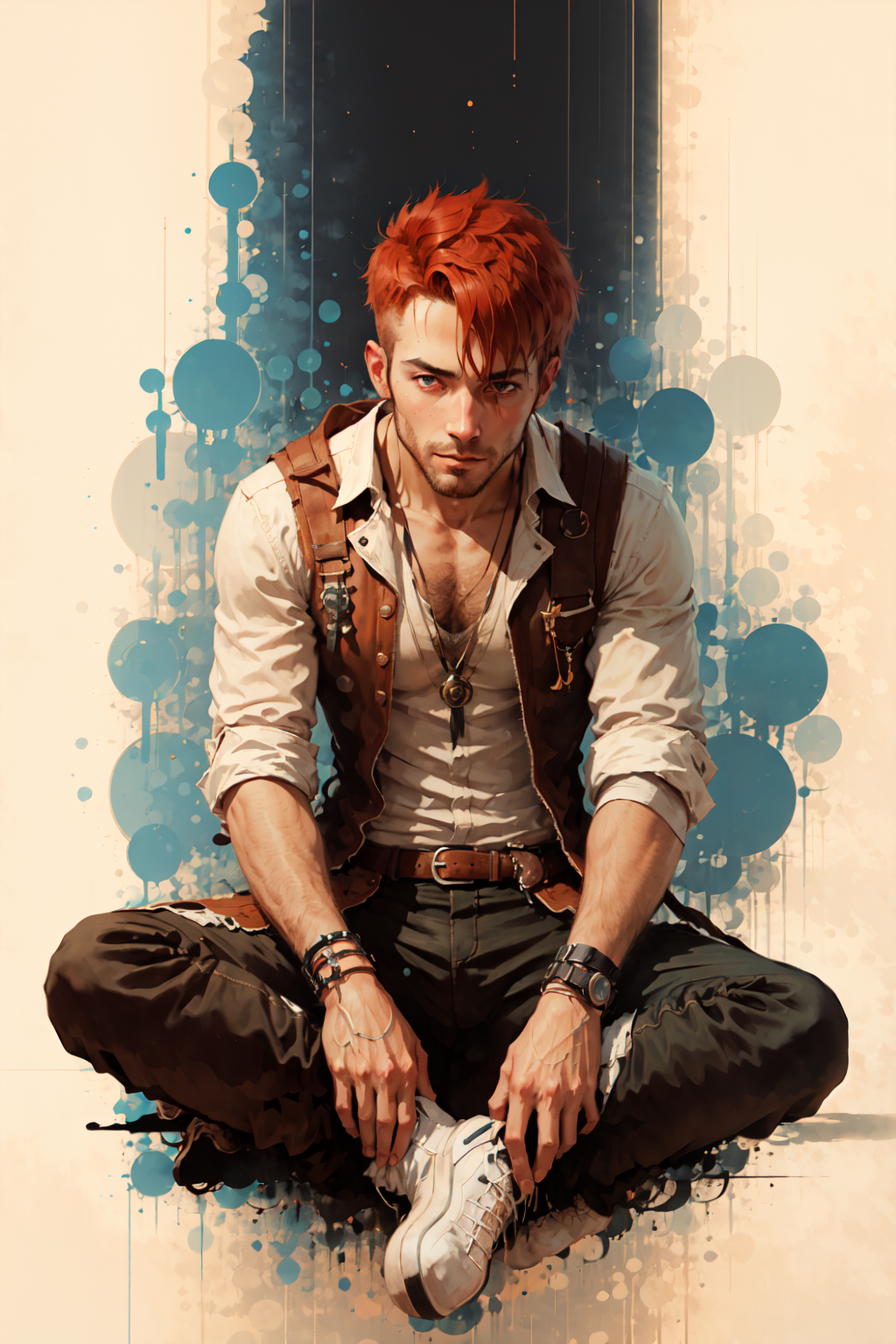 <lora:Sy3:1> portrait, male, wizard, short red hair, sitting