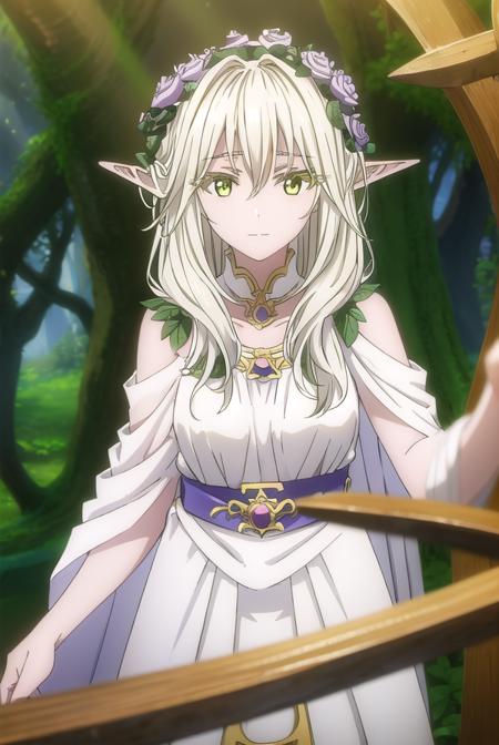 forestprincess, <lora:forest princess s2-lora-nochekaiser:1>,
forest princess, long hair, hair ornament, hair between eyes, (yellow eyes:1.3), white hair, flowers, pointy ears, hair flower, rose, hair intakes, elf, smile,
BREAK dress, collarbone, white dress,
BREAK outdoors, trees, forest, sky, grass, clouds,
BREAK looking at viewer, (cowboy shot:1.5),
BREAK <lyco:GoodHands-beta2:1>, (masterpiece:1.2), best quality, high resolution, unity 8k wallpaper, (illustration:0.8), (beautiful detailed eyes:1.6), extremely detailed face, perfect lighting, extremely detailed CG, (perfect hands, perfect anatomy),