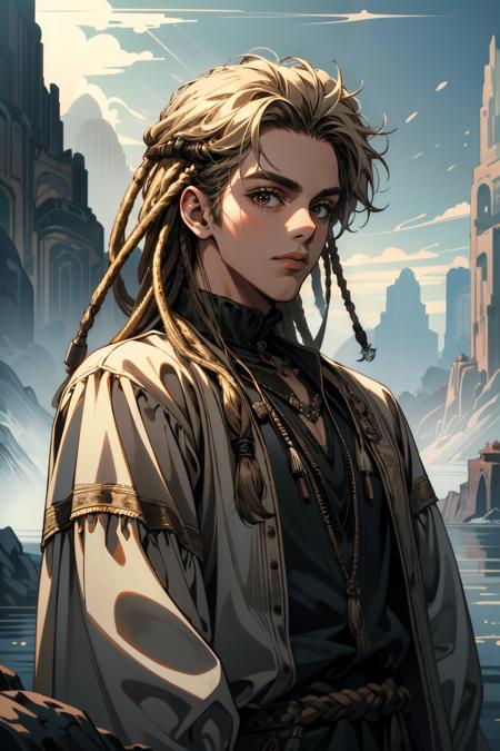 AvSpider, 1boy, blonde hair, brown eyes, dreadlocks