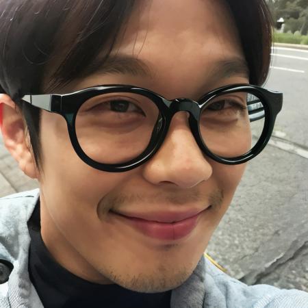 1boy , ,smile, solo, close-up, outdoors,  <lora:Celebrity-haha_donghoon_v1:0.8>,glasses, haha, haroro