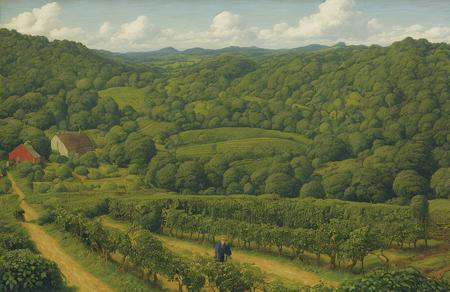 style of Henry Moret, hedgerow,farm ,field ,boscage ,vineyard ,estate , Jungle/Tropical Rainforest ,