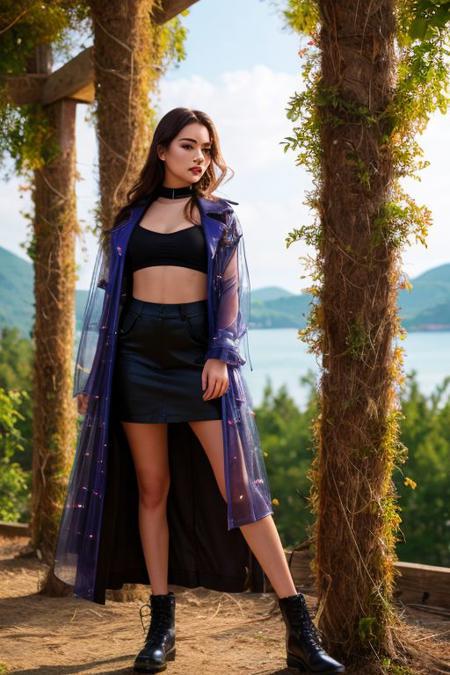 rich colors,high contrast,sexy full shot body photo of the most beautiful artwork in the world,illustration,cinematic light,fantasy,highres,highest quallity,ultra detailed,best quality,masterpiece,(detailed face),(slutty) woman wears a shirt and (torn) fullbody (transparent galaxy) cloths coat,floating cloth,see throug,choker,fantasy forest with glowing neon details,(full body:1.5),