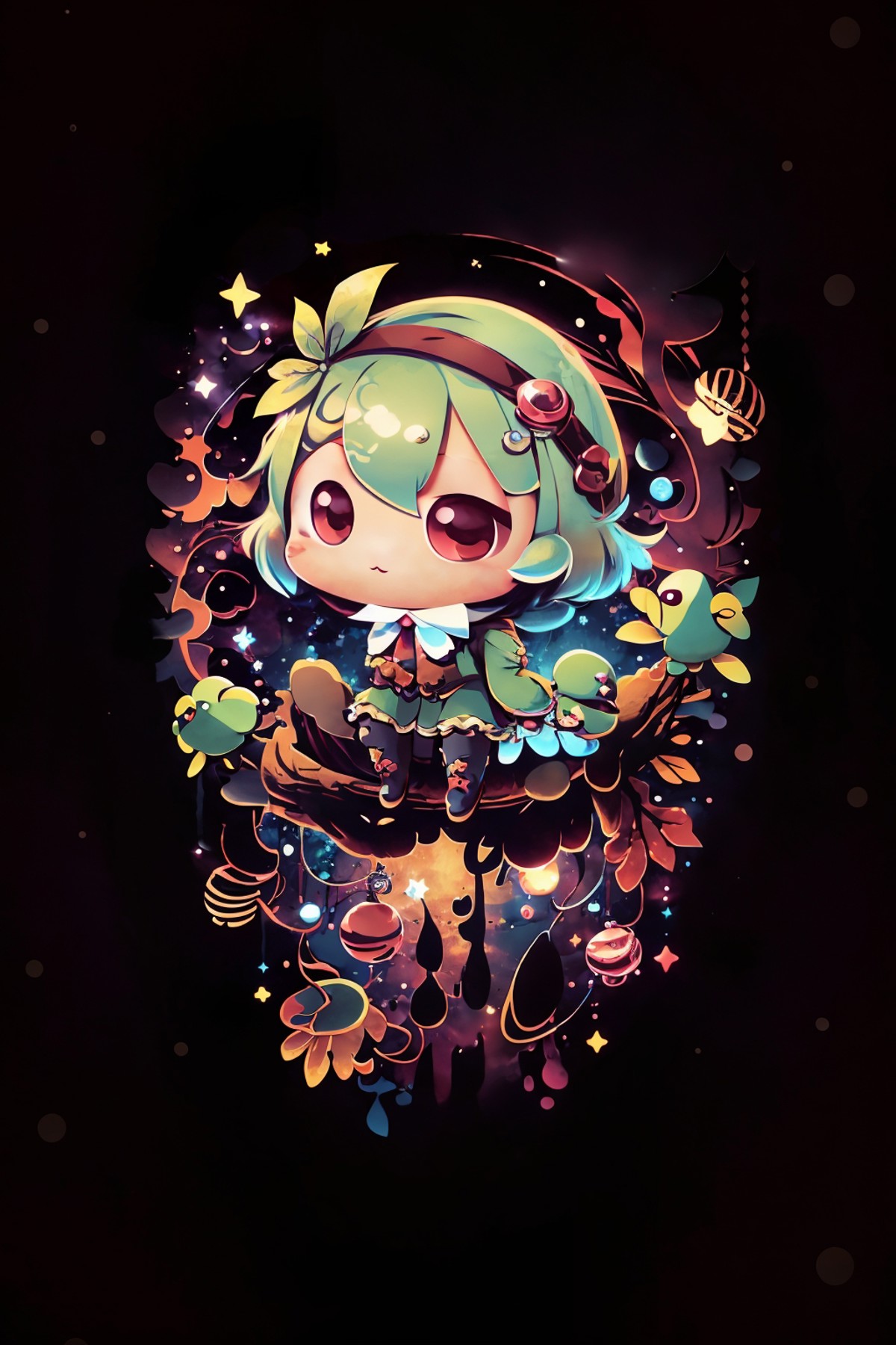 cute00d, Kakapo, chibi girl, starry background <lora:cute00d-000020:1.1>