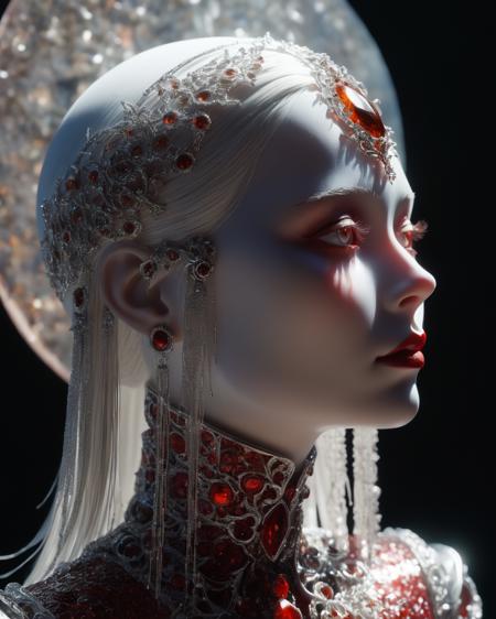 full body princess, detailed face, shadows, full body,  SUNSTONE, blood red,  intense color, silver, chrome,  illuminated face, sunlight shining through gemstone of semi-precious stone, Kay Nielsen , water, reflections, transparency, arch, moon, volumetric lighting, prismatic effect, blood, viewed from the side, <lora:add-detail-xl:1.0>  <lora:xl_more_art-full_v1:0.5>