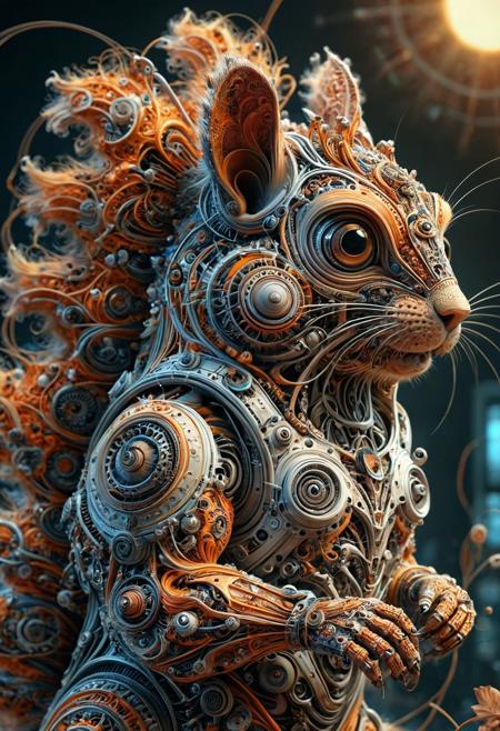 cinematic photo a vast, masterpiece, Ultra realistic photo a cyborg squirrel Sloot An embroidered design Spring atmosphere, sharp robot details, and eerie, swirling textures dominate the surreal composition, ultra sharp focus photo, cinematic, beautiful, vibrant, masterpiece, 32k, ultra HD, ultra-detailed, amazing quality, amazing artist, sharp edges, detailed textures, full view, atmospheric lighting, amazing visuals. cyborg squirrel robot, 32k, vibrant, masterpiece, 32k, ultra HD, ultra-detailed, amazing quality, amazing artist, sharp edges, detailed textures, full view, atmospheric lighting, amazing visuals.
 <lora:aidmaMJ6.1_v0.5_3:0.5> aidmamj6.1,  <lora:aidmaGPTimage:1.4> aidmagptimage,  <lora:ral-frctlgmtry:0.8> ral-frctlgmtry, <lora:WildcardX-XL-Detail-Enhancer:0.9>
