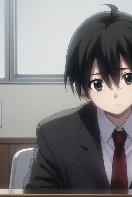 makotoitou, <lora:makoto itou s1-lora-nochekaiser:1>,
makoto itou, black hair, (black eyes:1.5), short hair,
BREAK school uniform, necktie, formal, suit,
BREAK indoors, classroom,
BREAK looking at viewer, (cowboy shot:1.5),
BREAK <lyco:GoodHands-beta2:1>, (masterpiece:1.2), best quality, high resolution, unity 8k wallpaper, (illustration:0.8), (beautiful detailed eyes:1.6), extremely detailed face, perfect lighting, extremely detailed CG, (perfect hands, perfect anatomy),