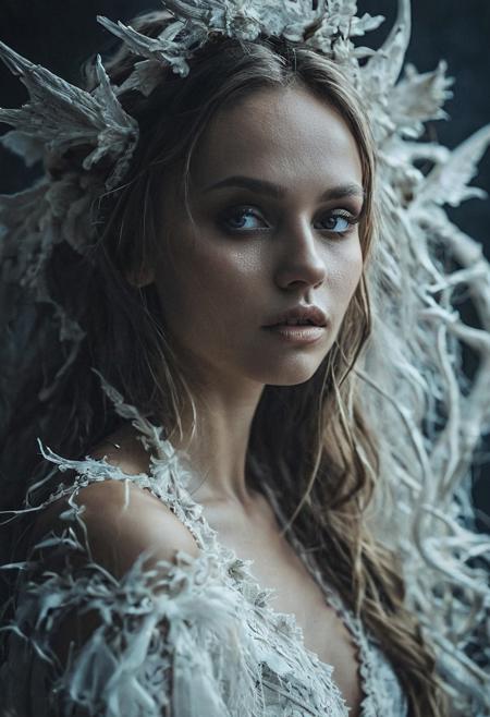 high-contrast palette, timeless feeling, cinematic quality, modern art photograph, beautiful female mythical creature, Kristina Piminova adult face, full body