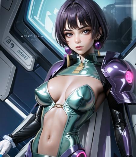 1girl,  masterpiece, best quality, extremely detailed 8K wallpaper,  ultra detailed, volumetric lighting,  light, shinny, best anatomy, detailed eyes, beautiful eyes, best shadow, ultra detailed,   <lora:meifon-000025:0.8>, meifon,   breasts,   jewelry,  earrings, cyberpunk city, neon lights ,   <lora:conceptHolographic_holographicClothing:0.7>, holographic, holographic clothing,  white transparent holographic clothing,